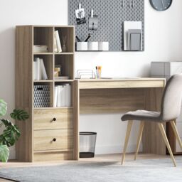 Berkfield Home Desk with Storage Sonoma Oak Engineered Wood in Taupe - thumbnail 1