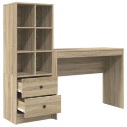 Berkfield Home Desk with Storage Sonoma Oak Engineered Wood in Taupe - thumbnail 6