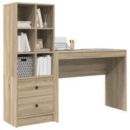 Berkfield Home Desk with Storage Sonoma Oak Engineered Wood in Taupe - thumbnail 3