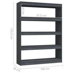 Berkfield Home Book Cabinet/Room Divider Grey 100x30x135.5 cm Solid Pinewood - thumbnail 8