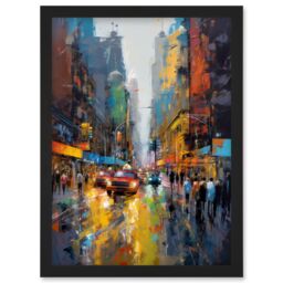 Artery8 New York City Street Taxi Traffic Modern Cityscape Artwork Framed Wall Art Print A4 in Black - thumbnail 1