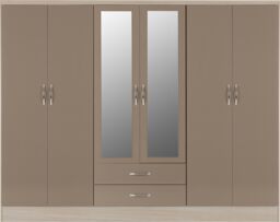 Seconique Nevada 6 Door 2 Drawer Mirrored Wardrobe in Taupe - thumbnail 7