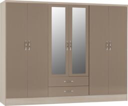 Seconique Nevada 6 Door 2 Drawer Mirrored Wardrobe in Taupe - thumbnail 8