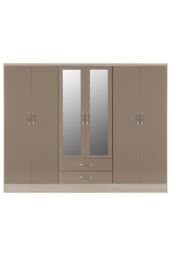Seconique Nevada 6 Door 2 Drawer Mirrored Wardrobe in Taupe - thumbnail 2