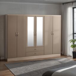 Seconique Nevada 6 Door 2 Drawer Mirrored Wardrobe in Taupe - thumbnail 1
