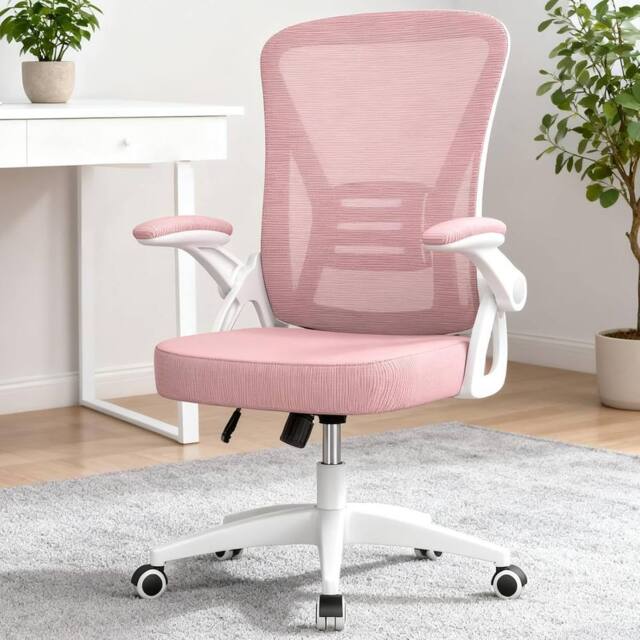 Gartistgo Ergonomic Mesh Office Chair with Flip-Up Arms & Lumbar Support in Pink - image 1