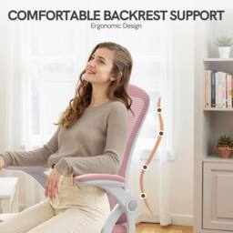 Gartistgo Ergonomic Mesh Office Chair with Flip-Up Arms & Lumbar Support in Pink - thumbnail 3