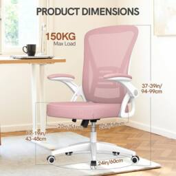 Gartistgo Ergonomic Mesh Office Chair with Flip-Up Arms & Lumbar Support in Pink - thumbnail 2