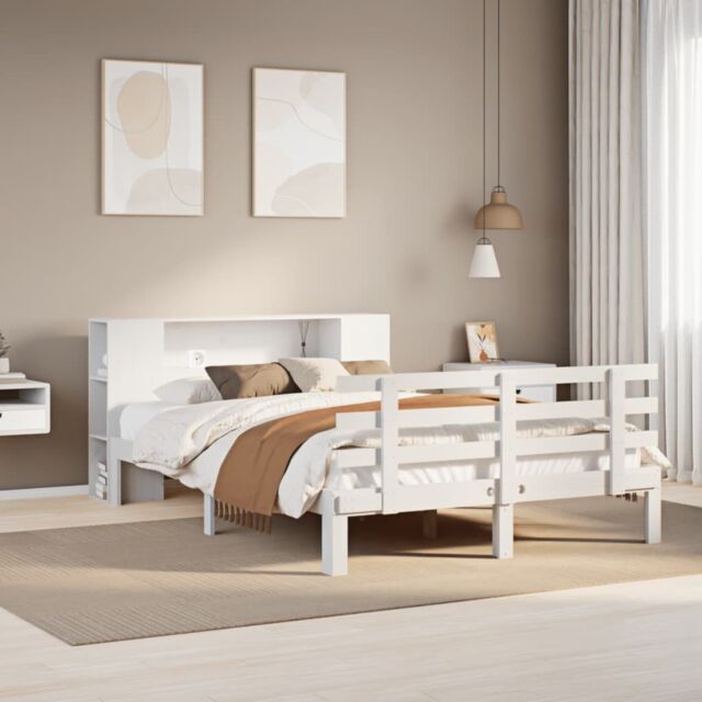 Berkfield Home Bookcase Bed without Mattress White 140x200cm Solid Wood Pine - Size: 140x200 cm - image 1
