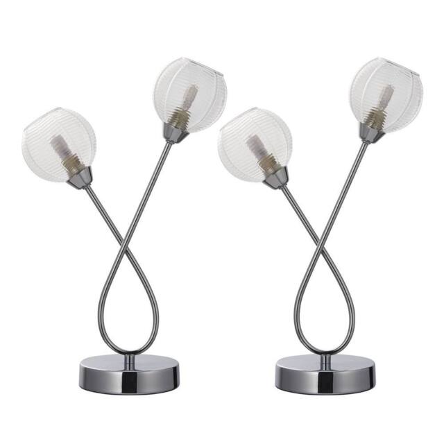 First Choice Lighting Set of 2 Tatton - Chrome with Ribbed Glass 38cm Table Lamps in Silver - image 1
