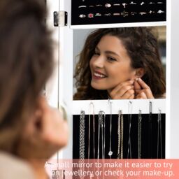 Costway Mirrored Jewelry Cabinet Wall Mounted/Door Hanging Jewelry Armoire w/ Full-Length Mirror in White - thumbnail 5