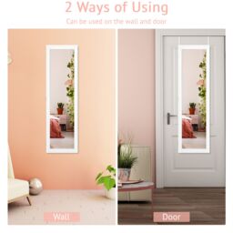 Costway Mirrored Jewelry Cabinet Wall Mounted/Door Hanging Jewelry Armoire w/ Full-Length Mirror in White - thumbnail 3