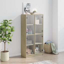 Berkfield Home Highboard with Doors Sonoma Oak 68x37x142 cm Engineered Wood in Brown - Size: 68 x 37 x 142 cm - thumbnail 3