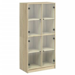 Berkfield Home Highboard with Doors Sonoma Oak 68x37x142 cm Engineered Wood in Brown - Size: 68 x 37 x 142 cm - thumbnail 2