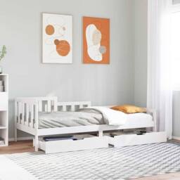Berkfield Home Daybed with Drawers without Mattress White 90x200 cm Solid Wood - thumbnail 2