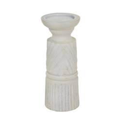 Lemon Pavilion Furniture and Decor Medium Carved Candle Holder - Wood - L10 x W10 x H25 cm - White