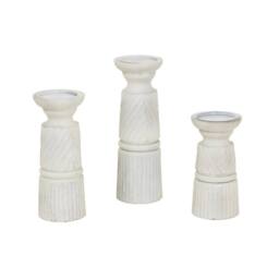 Lemon Pavilion Furniture and Decor Medium Carved Candle Holder - Wood - L10 x W10 x H25 cm - White - thumbnail 4