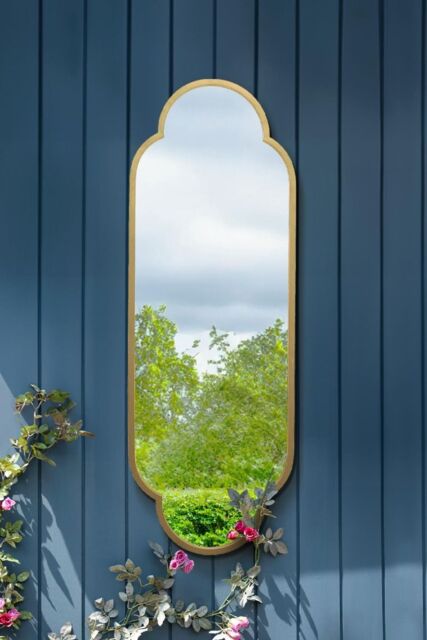 MirrorOutlet Gold Metal Framed Double Arched Oval Garden Wall Mirror (150 X 52CM) - Size: 1 Pack - image 1