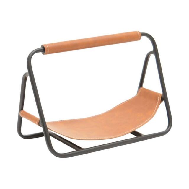 Lemon Pavilion Furniture and Decor Hanging Leather Kindling Holder - Iron - L18 x W29.5 x H20 cm - Black - image 1