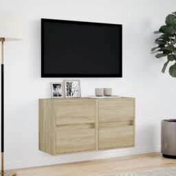 Berkfield Home TV Wall Cabinets with LED Lights 2 pcs Sonoma Oak 41x31x45 cm in Brown - Size: 41 x 31 x 45 cm - thumbnail 4