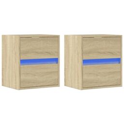 Berkfield Home TV Wall Cabinets with LED Lights 2 pcs Sonoma Oak 41x31x45 cm in Brown - Size: 41 x 31 x 45 cm - thumbnail 3