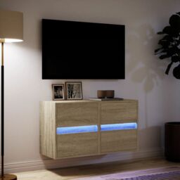 Berkfield Home TV Wall Cabinets with LED Lights 2 pcs Sonoma Oak 41x31x45 cm in Brown - Size: 41 x 31 x 45 cm - thumbnail 5