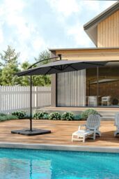 Living and Home Outdoor 32 LED Lighted Patio Umbrella with Crank Lift System, 2 Bases Set in Dark Grey - thumbnail 3