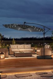 Living and Home Outdoor 32 LED Lighted Patio Umbrella with Crank Lift System, 2 Bases Set in Dark Grey - thumbnail 2