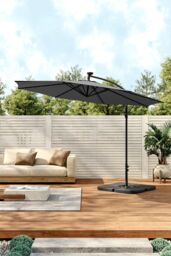 Living and Home Outdoor 32 LED Lighted Patio Umbrella with Crank Lift System, 2 Bases Set in Dark Grey - thumbnail 1
