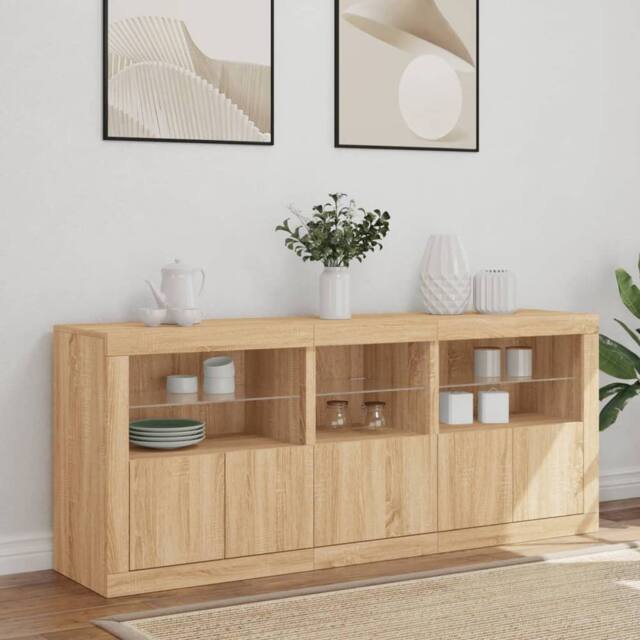 Berkfield Home Sideboard with LED Lights Sonoma Oak 162x37x67 cm in Tan - Size: 162 x 37 x 67 cm - image 1