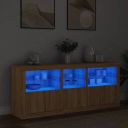 Berkfield Home Sideboard with LED Lights Sonoma Oak 162x37x67 cm in Tan - Size: 162 x 37 x 67 cm - thumbnail 2