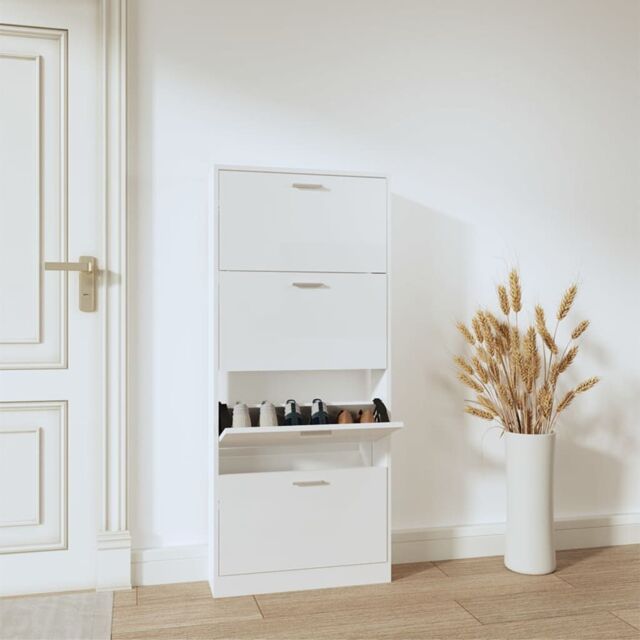 Berkfield Home Shoe Cabinet High Gloss White 59x17x150 cm Engineered Wood - Size: 59 x 17 x 150 cm - image 1