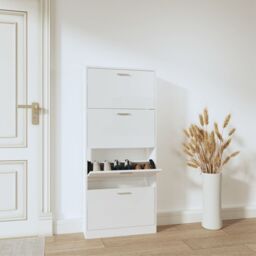 Berkfield Home Shoe Cabinet High Gloss White 59x17x150 cm Engineered Wood - Size: 59 x 17 x 150 cm