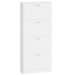 Berkfield Home Shoe Cabinet High Gloss White 59x17x150 cm Engineered Wood - Size: 59 x 17 x 150 cm - thumbnail 5