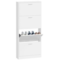 Berkfield Home Shoe Cabinet High Gloss White 59x17x150 cm Engineered Wood - Size: 59 x 17 x 150 cm - thumbnail 4