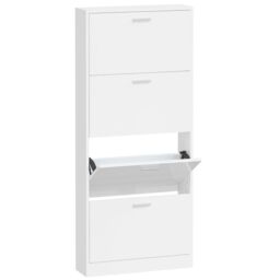 Berkfield Home Shoe Cabinet High Gloss White 59x17x150 cm Engineered Wood - Size: 59 x 17 x 150 cm - thumbnail 2