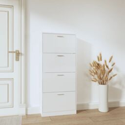 Berkfield Home Shoe Cabinet High Gloss White 59x17x150 cm Engineered Wood - Size: 59 x 17 x 150 cm - thumbnail 3