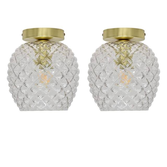 First Choice Lighting Set of 2 Baine - Textured Glass Satin Brass Ceiling Light Fittings in Clear - image 1