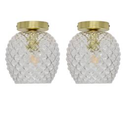 First Choice Lighting Set of 2 Baine - Textured Glass Satin Brass Ceiling Light Fittings in Clear - thumbnail 1