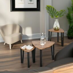 Pirlo Plush Industrial Set Of 3 Nesting Tables Rustic in Brown - thumbnail 2