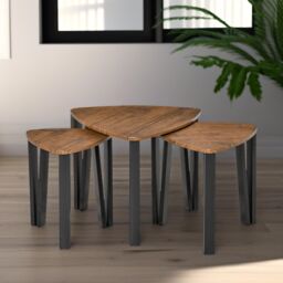 Pirlo Plush Industrial Set Of 3 Nesting Tables Rustic in Brown