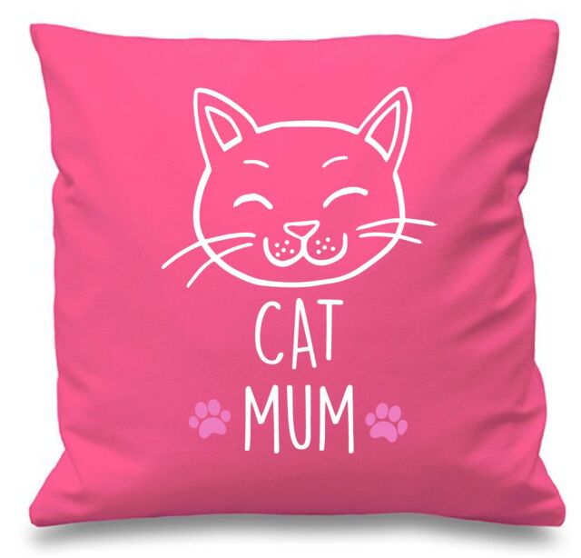 "60 SECOND MAKEOVER Pink Cushion Cover Cat Mum 16"" x 16"" Mum Friend Gift Decorative - Size: 40 cm x 40 cm"