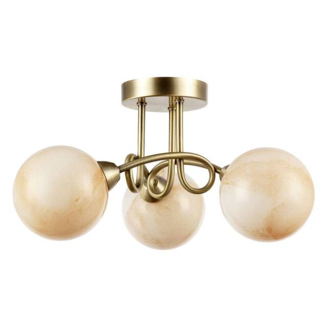 Happy Homewares Modern Antique Brass Ceiling Light with Amber Marble Glass Shades in Metallic Gold - image 1