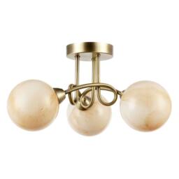 Happy Homewares Modern Antique Brass Ceiling Light with Amber Marble Glass Shades in Metallic Gold - thumbnail 1