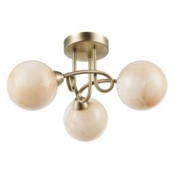 Happy Homewares Modern Antique Brass Ceiling Light with Amber Marble Glass Shades in Metallic Gold - thumbnail 3