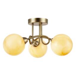 Happy Homewares Modern Antique Brass Ceiling Light with Amber Marble Glass Shades in Metallic Gold - thumbnail 2