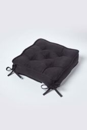 Homescapes Faux Suede Dining Chair Booster Cushion in Black - Size: 40 cm x 40 cm - thumbnail 2