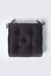 Homescapes Faux Suede Dining Chair Booster Cushion in Black - Size: 40 cm x 40 cm - thumbnail 3