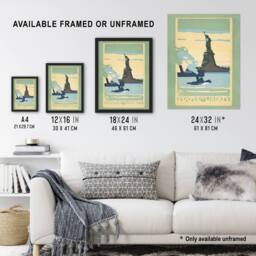 Artery8 Statue of Liberty New York City Rachael R Elmer Framed Wall Art Print in Green - Size: A4 - thumbnail 3