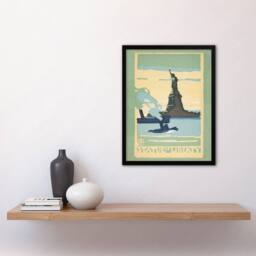 Artery8 Statue of Liberty New York City Rachael R Elmer Framed Wall Art Print in Green - Size: A4 - thumbnail 4